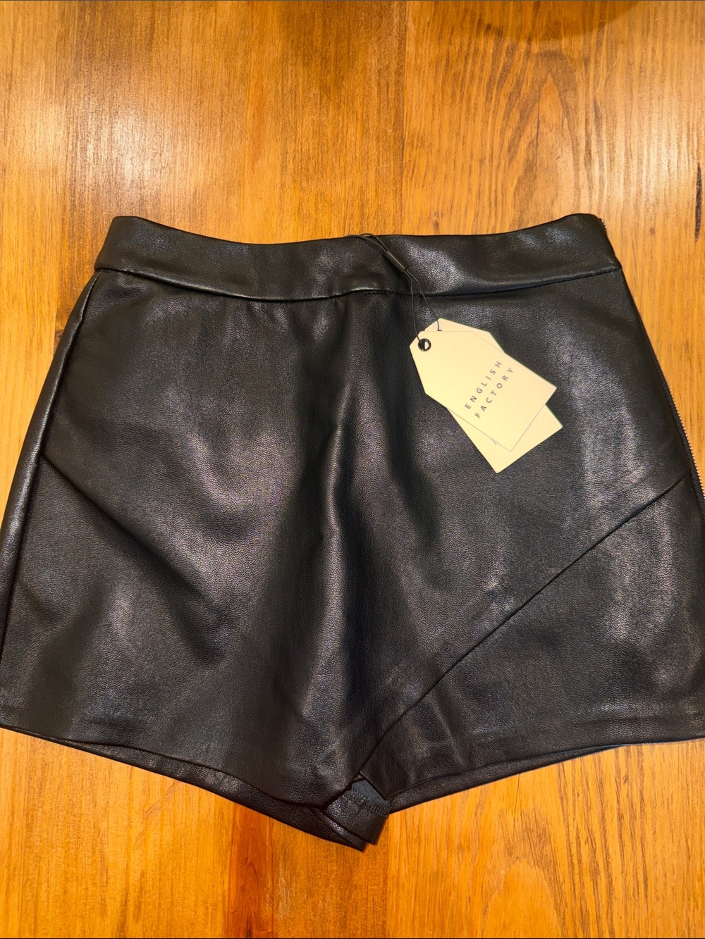 English Factory Black Vegan Leather Mini Skort